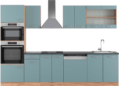 Vicco R-Line Complete keukeneenheid – 300 cm met hoge kast, WB Antraciet Blauw-grijs/gouden eik