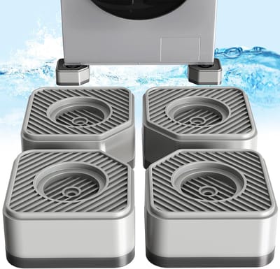Schokabsorberende pads voor wasmachine en droger - Set van 4 - 4,5 cm - Geluidsabsorberende en antislip pads - Schokdempende pads - Verdikt - Waterdicht en gemakkelijk schoon te maken - Voorkomt geluids- en trillingsoverdracht - Grijs