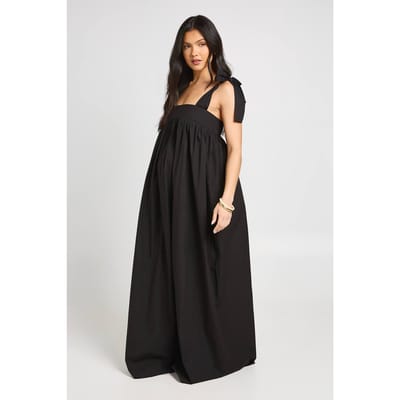 boohoo Dames Zwangerschaps Maxi Jurk Met Strikbandjes | Zwart | Maat: 42