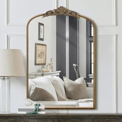 Sierlijke Antieke Gouden Spiegel met Franse Barokke Boog - 60x90cm Wandspiegel