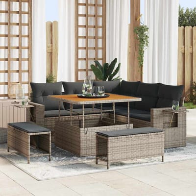 vidaXL - Tuinbank - Set - 9 - st - 8-Aantal - zitplaatsen - Grijs - poly - rattan