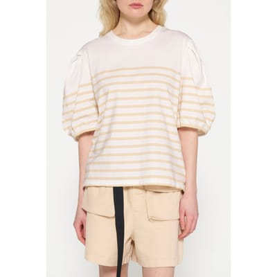 10DAYS Balloon Sleeve Tee Stripes Ecru/natural Maat: XS | Tops Outlet | Dames | Ecru