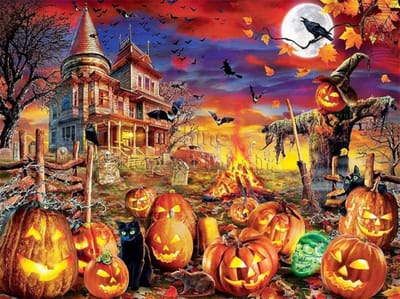 Diamond painting halloween spookhuis pompoenen 30x40cm vierkante steentjes
