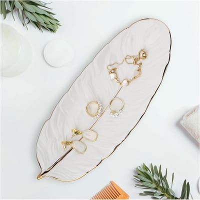 Sieraden Schaal van Keramiek in Veervorm, Decoratieve Ring Schaal voor Kettingen, Armbanden en Oorbellen, Perfect als Cadeau voor Vrouwen en Meisjes