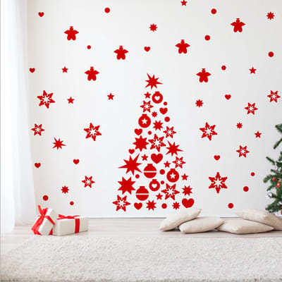 Kerstboomdecoratie sticker - 110x50cm - Rood - Kerststickers - Feestelijke decoraties