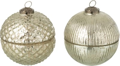 J-Line geurkaars Kerstbal - glas - zilver - small - 2 stuks