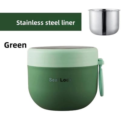 Bols à soupe et nouilles en acier inoxydable 304 de 600 ml avec couvercle, boîte à lunch allant au micro-ondes, récipient alimentaire réutilisable pour étudiants, bureau, école gray