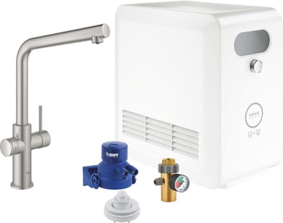 GROHE Blue Professional Duo kit: keukenmengkraan voor gefilterd, gekoeld en bruisend water - Bluetooth & WIFI - incl. koeler - rvs - 31347DC3