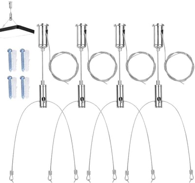 Set van 4 Kabelhangsystemen met Installatiekit, 1.5 mm x 1 m, Verstelbare Draad voor Hanglampen, LED Panelen en Kabelmontage