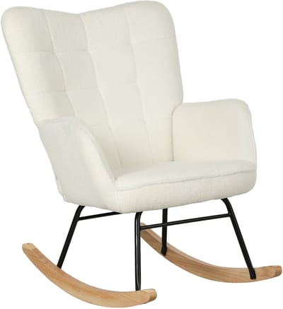 Schommelstoel - Moderne fauteuil met unieke bekleding - Ergonomische fauteuil voor een goede houding - Schommelstoel voor ontspanning - 71 x 98 x 101 cm - Comfortabele stoel voor een dutje - Witte kleur