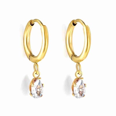 WeLoveSilver - Goudkleurige oorringen - Chirurgisch staal - Ovaal kristal