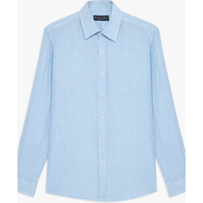 Brooks Brothers Classic Collar Shirt Linen Light Blue Size: S | Formal Shirts Outlet | Heren | Blauw