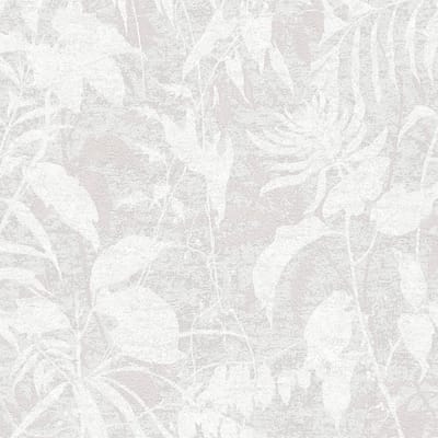 Natuur behang Profhome 782033-GU vliesbehang hardvinyl warmdruk in reliëf gestructureerd met bloemmotief subtiel glanzend grijs parelwit zijdegrijs 5,33 m2