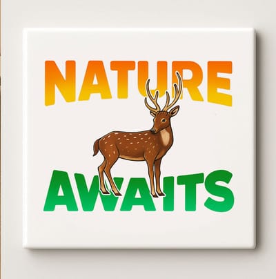 Nature Awaits Hert Tegel – 15x15 cm Outdoor Avontuur Keramische Wandtegel – Natuurontwerp Cadeau voor Natuurliefhebbers & Kampeerders