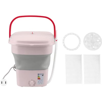 16L Draagbare Wasmachine met Zachte Centrifugefunctie Afvoerslang 65W Volautomatische Draagbare Wasmachine roze