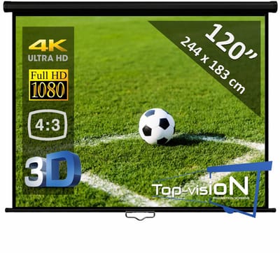 Manueel Projectiescherm (4:3) – Ø 120" - 305 cm  //  244 ↔ x 183 ↕ cm - beamer scherm - economy - ZWARTE behuizing