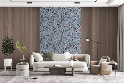 Behang - Fotobehang Patroon - Bloem - Grijs - Blauw - Breedte 200 cm x hoogte 300 cm