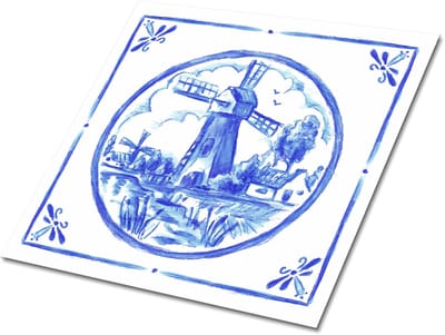 Tulup PVC Tegels - Windmolen In Azulejo-Stijl Vinyl Tegels - 30 cm x 30 cm - Blauw Vinyl Tegels Zelfklevend - Set van 9 - Vloer Tegels PVC - Mozaïek Plaktegels - Zelfklevende Vinyltegels - Plaktegels keuken en Badkamer