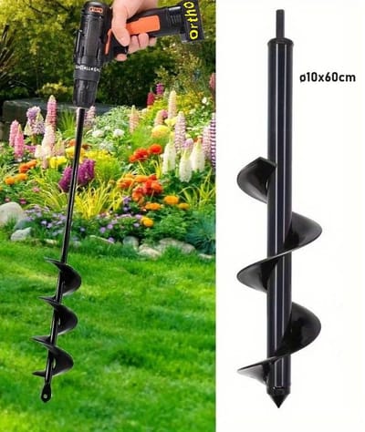 Ortho® - Grondboor voor boormachine - ø10x60 cm - Bollenboor - Zwart - Eenvoudig in gebruik - Compacte handgrondboor Groot