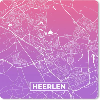 Muismat 20x20 cm - Mousepad Stadskaart - Heerlen - Paars - Nederland - Muismatten
