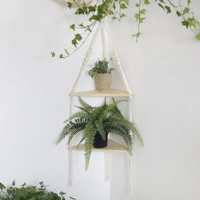 Zwevende planken - Boho Hoekplank - 2 stuks - Zwevende hoekplanken voor aan de muur - Wandplanken voor decoratieve opslag – Plantenrek voor Woonkamer, Badkamer en Slaapkamer – Wit