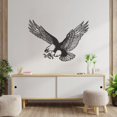 Wanddecoratie Adelaar - Muurdecoratie Vogel Adelaar - Muurdecoratie Hout - Wanddecoratie Hout - Muurdecoratie Woonkamer - Wanddecoratie Woonkamer - Wanddecoratie Industrieel - Wanddecoratie Dieren - Home Decor - Wall Line Art - 86 x 59 cm