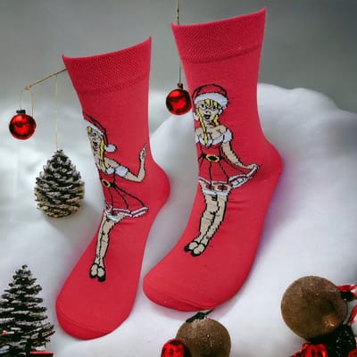 Kerstsokken - Kerstcadeau - Kerstvrouw sokken - Kado - Grappige sokken - Leuke sokken - Vrolijke sokken - Luckyday Socks - Rode sokken - Kerst Cadeau sokken - LuckyDay Socks - Sokken waar je vrolijk van wordt - Maat 37-44