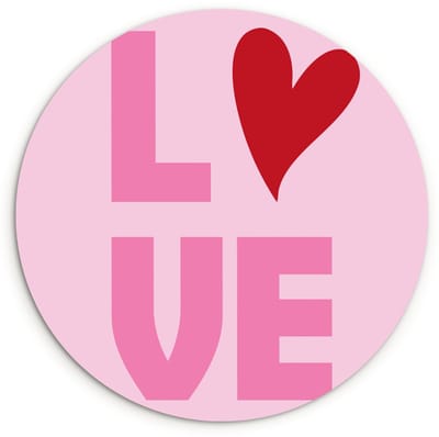 WallCircle® Wandcirkel 120x120 cm - Muurcirkel Love - Roze - Hart - Valentijn - Muurdecoratie woonkamer - Wanddecoratie slaapkamer - Kamer decoratie accessoires - Ronde schilderijen XXL