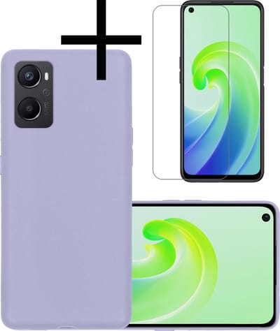 Hoesje - Met Screenprotector - Geschikt voor OPPO A76 - Sterk & Shockproof - Back Cover - Siliconen Case - Telefoon Hoes - Lila