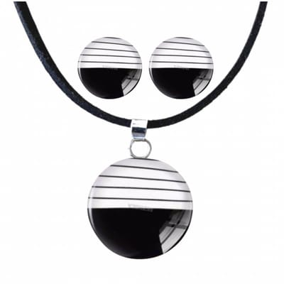 2-delig- Kisha- Ketting Clip oorbellen zwart en wit-geen gaatje-Charme Bijoux