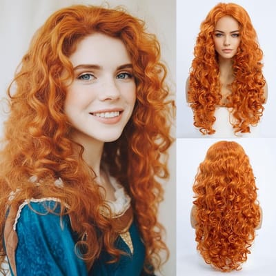 Dailygoods- Haarpruik Krullend 60 cm - Oranje-Rood - Volledig Hoofd - Cosplay - Feestpruik - Hoogwaardige Materialen - Cosplay Pruik