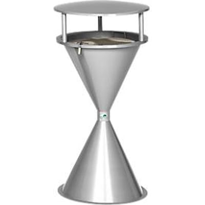 Staande asbak met dak en ronde voet, kunststof, zilver