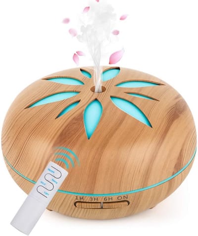 GELLDG Aromadiffuser - 550 ml - met timer - ultrasone verstuiver - luchtbevochtiger geschikt voor binnen - aromatherapielamp met essentiële oliën - voorzien van 7-kleurige LED-verlichting - licht houtkleur