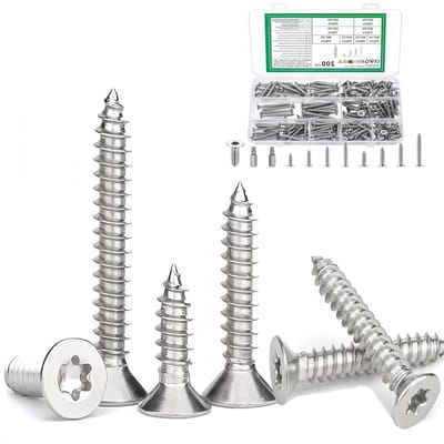 200 Stuks M4 M5 Zelftappende Torx Houtschroeven Set, Roestvrijstalen Platte Hoofd Schroeven voor Chipboard en Bevestigingsmateriaal