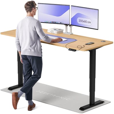 Desktronic HomePro Zit-sta Bureau Elektrisch In Hoogte Verstelbaar, 200x80cm Zwart/Eiken, Stille Dubbele Motor, Hoogte 62-126cm