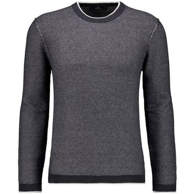 Ragman Trui Round Neck Cotton Cashmere Bicolor Stripe Knit Antraciet / male