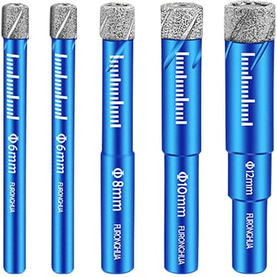 Droge diamantboorset 5 stuks met 1/4 5/16 3/8 1/2 inch voor graniet, keramiek, marmer, tegels en steen blauw