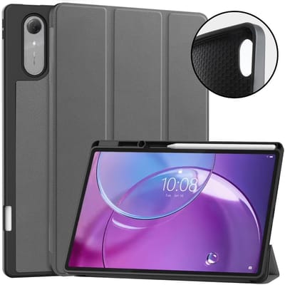 Coverup Tablethoes geschikt voor Lenovo Idea Tab Pro Gen 2 Hoesje - Tri-Fold Book Case met Wake/Sleep en Stylus-houder - Grijs