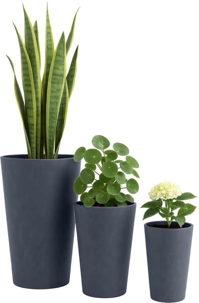 CLP Set van 3 ronde bloempotten - voor binnen en buiten - weerbestendig vorstbestendig - steenlook - plantenbakken - fiberclay - antraciet