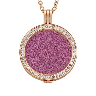 Quiges - Munthouder met Ketting en Munt 33mm Glitters Roze - RVS Rosegoudkleurig met Zirkonia - ERHS195