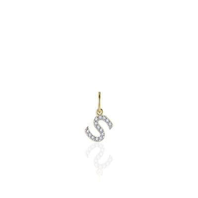 Gisser Jewels - Hanger excl. Collier - Letter S gezet met Zirkonia - 8mm - Geelgoud Verguld Zilver 925
