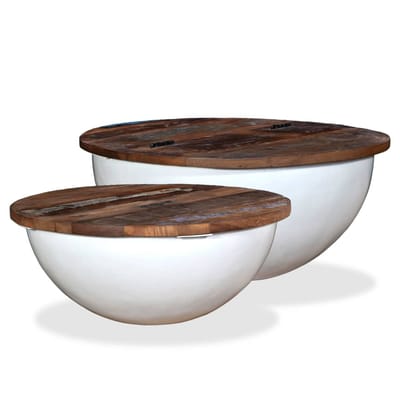 vidaXL - 2-delige - Salontafelset - komvormig - massief - gerecycled - hout - wit