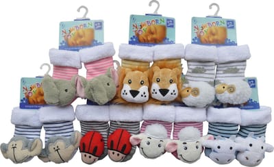 Sokjes  0 tot 6 maanden - diertjes met lichte rammelaar in - 7 kleuren - 90% hoogwaardige katoen. - baby cadeau sokken - newborn