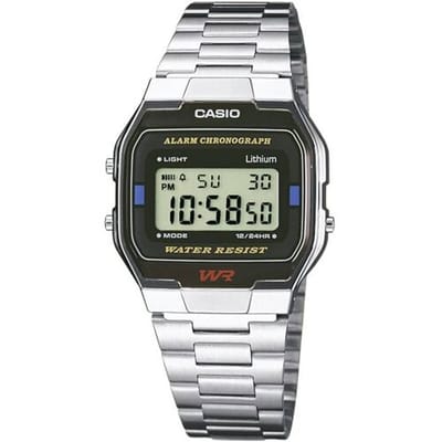 Casio A163WA-1QES Horloge Chronograaf (l x b x h) 36.8 x 33 x 9.1 mm Zilver Materiaal (behuizing): RVS Materiaal (armband): RVS