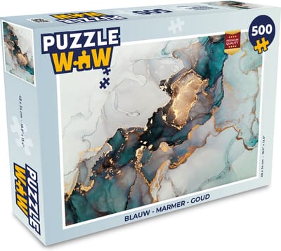 Puzzel Blauw - Marmer print - Goud - Legpuzzel - Puzzel 500 stukjes