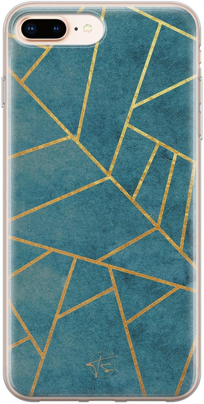 Hoesje geschikt voor iPhone 8 Plus - Abstract blauw - Soft Case - TPU - Print - Blauw - Mooie Telefoonhoesjes