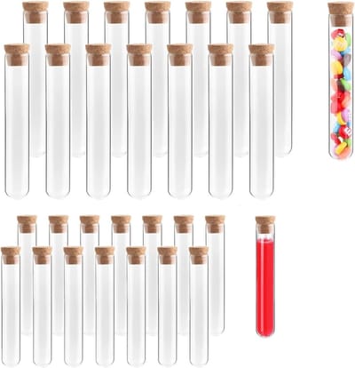 Transparante Plastic Proefbuisjes met Kurk - Set van 30 voor Bloemen, Laboratoria, Specerijen en Bruiloften