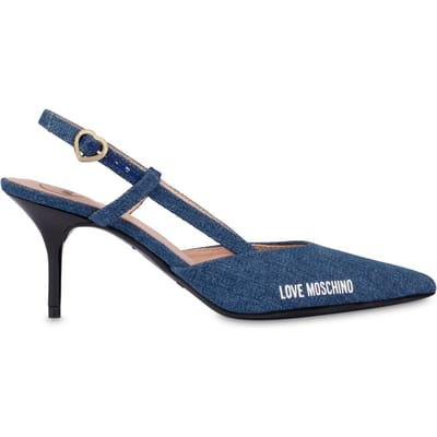 Moschino Slingback In Denim Rubber Logo Blue Maat: 36 | Pumps Outlet | Dames | Blauw