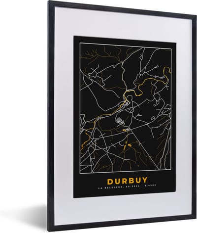 Fotolijst incl. Poster - Stadskaart - Durbuy - Goud - Plattegrond - Kaart - 30x40 cm - Posterlijst
