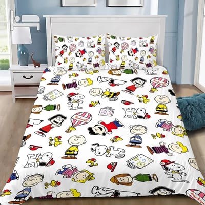 Snoopy Dekbedovertrek 3D Prachtig 3D Print Vrolijke Hond Beddengoed Set Dekbed Bed Jeugd Huisdecoratie Meisjes Jongens Cadeau EU Single(135*200cm)3pcs